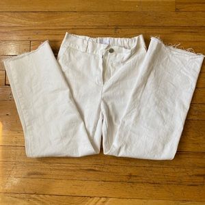 White high waisted denim frayed ankle jeans